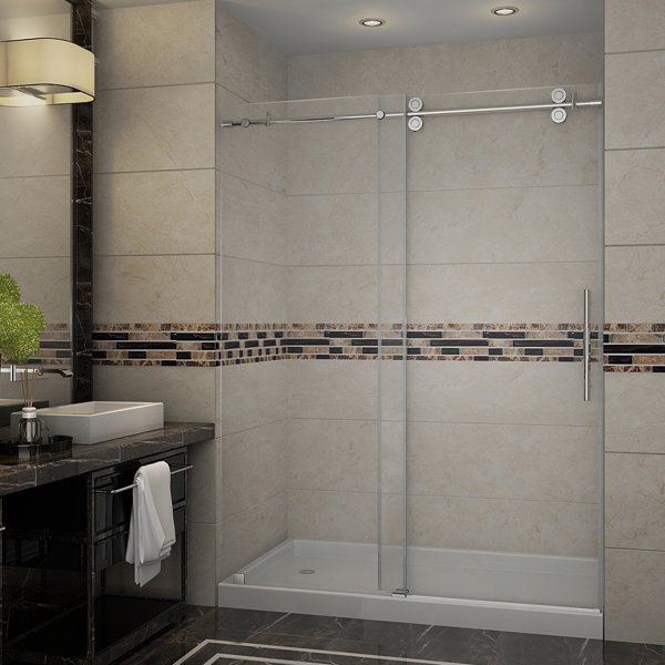 Aston Langham 77.5" Single Sliding Frameless Shower Door Wayfair